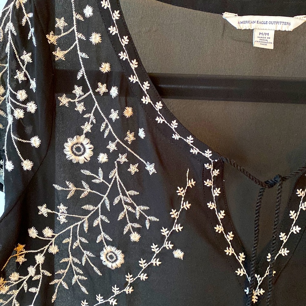 American Eagle Black Sheer Flowing Embroidered Top